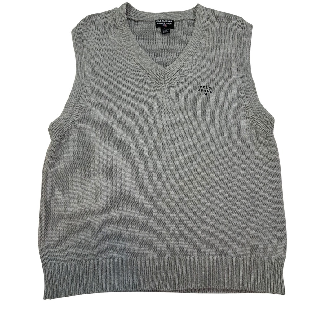 Polo‎ Jeans Co Ralph Lauren Mens Gray Cotton V-Neck Sweater Vest Large RN67437